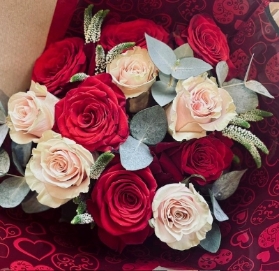 Red and Pink Rose Tied Bouquet