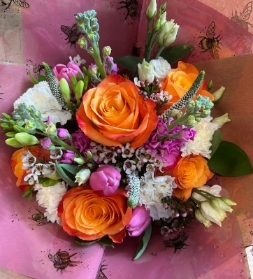 Orange and Bright Pink Tied Bouquet